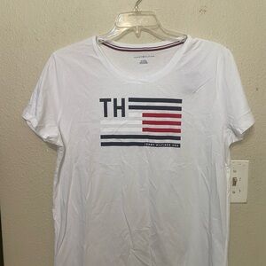 Tommy Hilfiger White Tee with Navy and Red Stripes